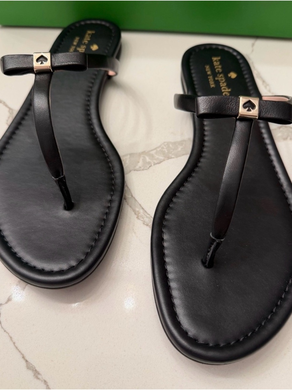 Kate Spade Penny Sandals; Black Bow T-Strap Leather